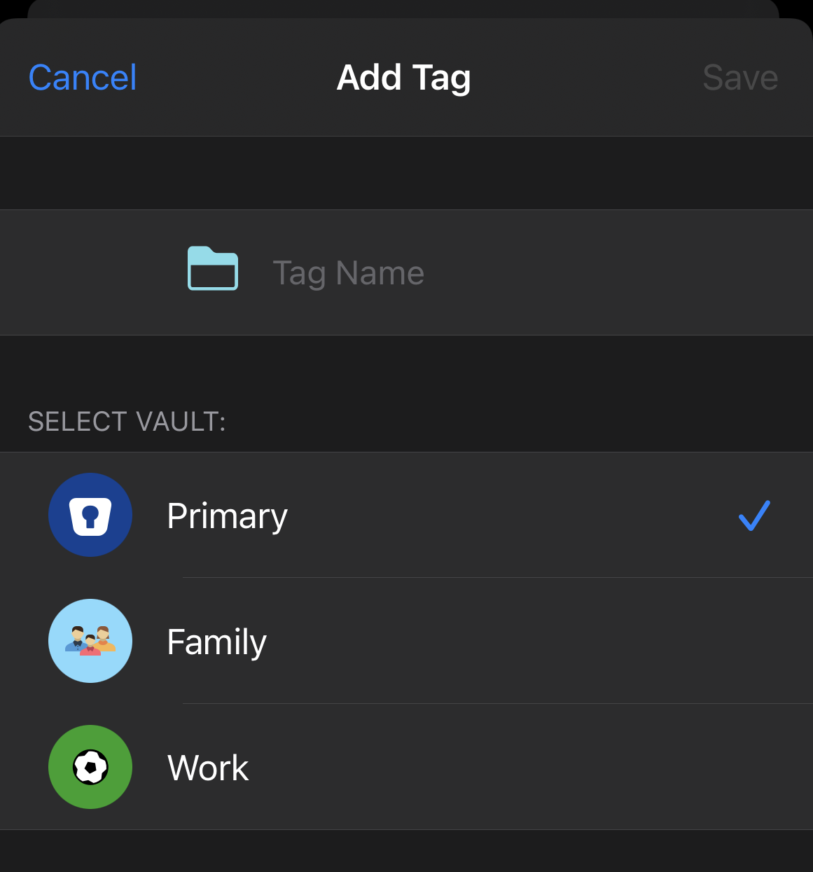 Select vault to save tag